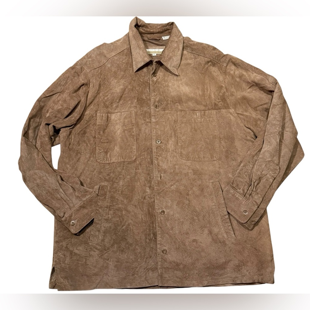 Vintage Perry Ellis Brown Leather Suede Jacket Size XL